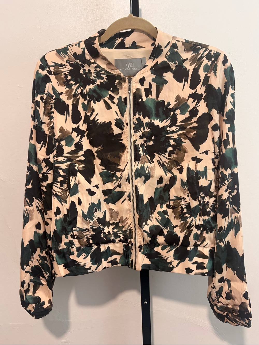 Printed Bomber Jacket in Cream and Green - Tart Collections EUC
